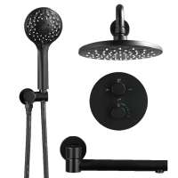 Luxury Europe black built-in wall mounted  bathroom thermostatic hot & cold copper water faucet set head shower